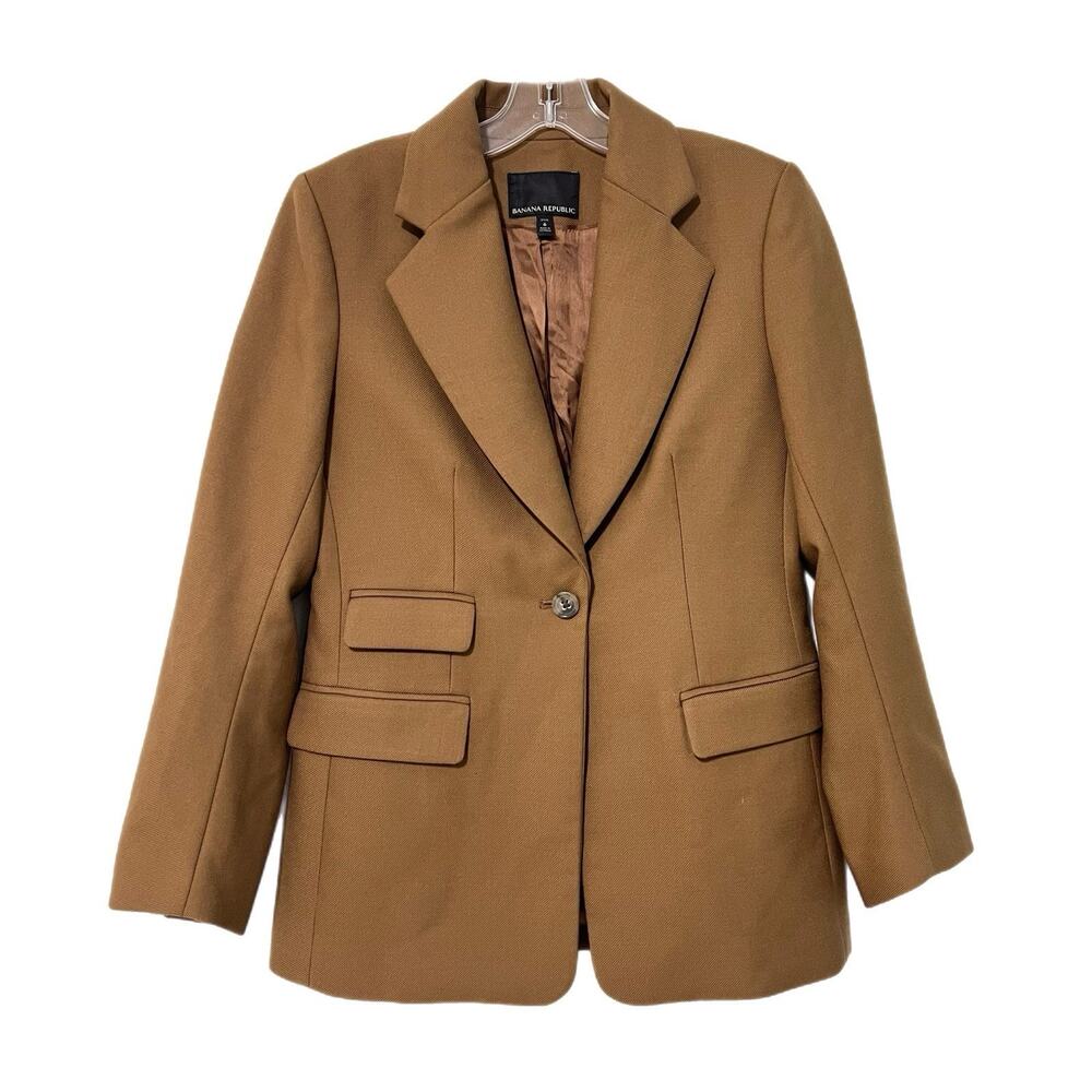 Banana Republic Women Blazer Size 6P Camel 100% Wool Quiet Luxury Corporate Chic